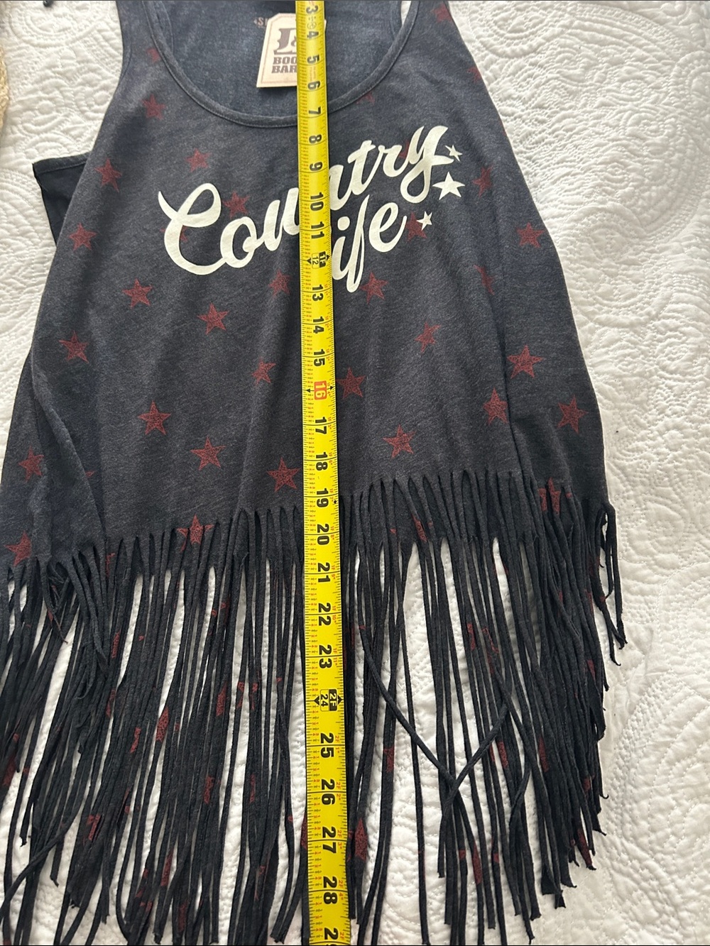 Shyanne Fringe Tank Top with White Script and Red Stars - Picture 5 of 5